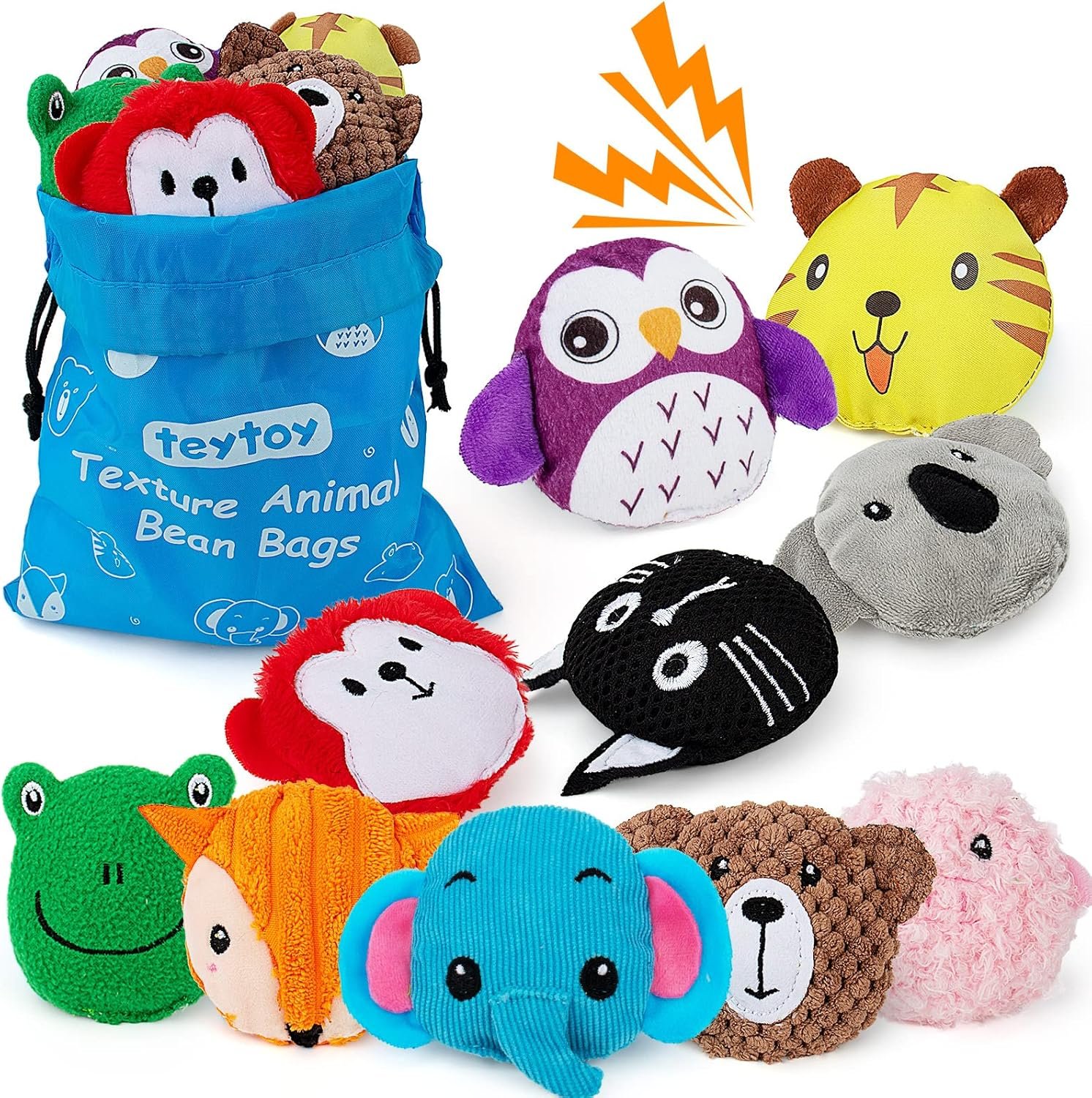 teytoy Sensory Bean Bag for Kids 10 Pack,Texture Sensory Beanbags,Sensory Toys for Autism,Animal Sensory Fine Motor Toys with Storage Bag for Boys and Girls