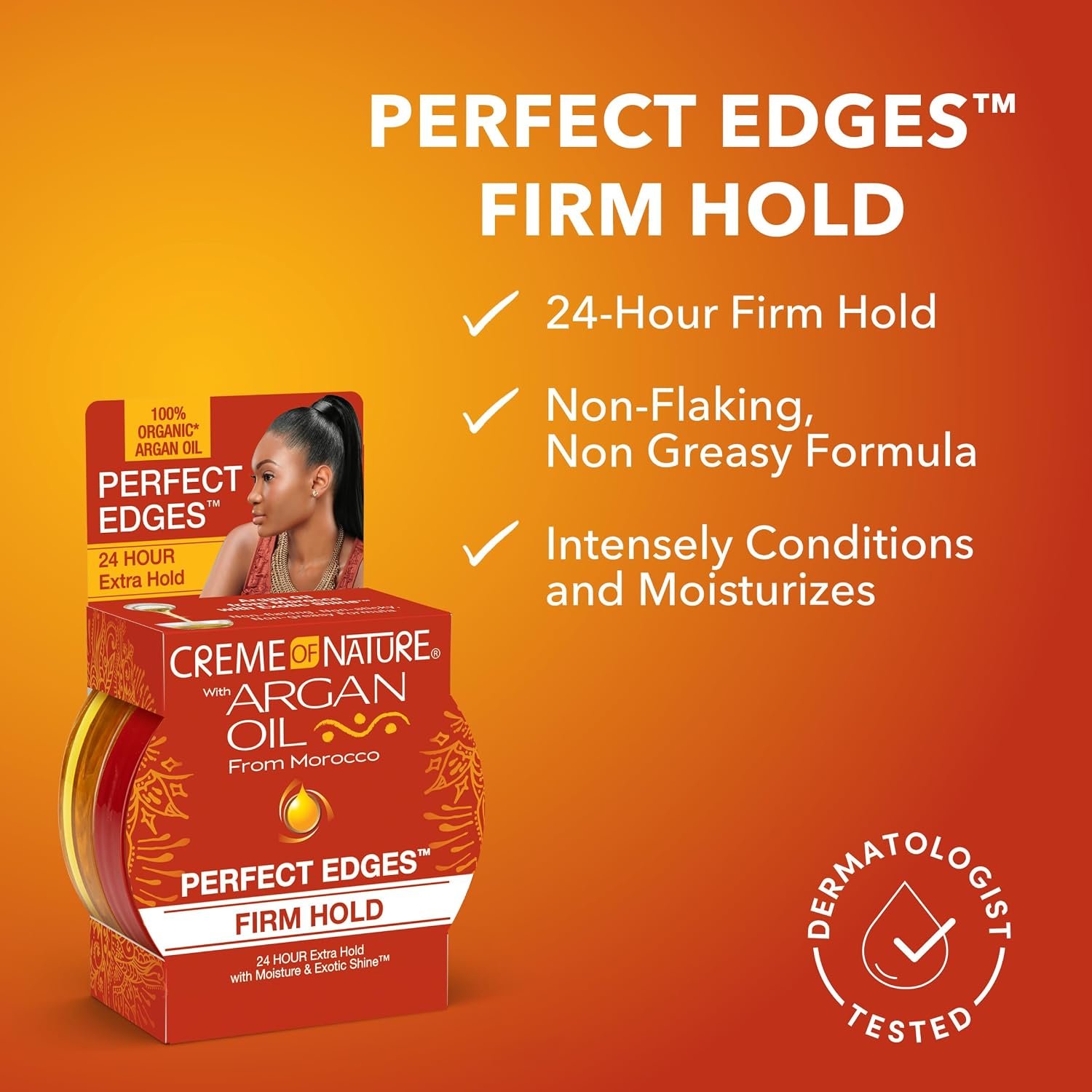 Creme of Nature Perfect Edges™ Firm Hold Edge Control Gel, 24-Hour Hold, Non-Flaking, Frizz Control, Sleek Hair Gel, Argan Oil Edge Styler, 2.25 oz - Image 5