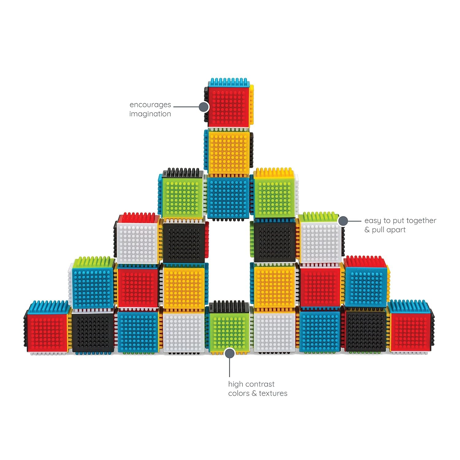 Infantino Press & Stay Sensory Blocks, Developmental Activity Blocks, 24-Piece Multicolor Stacking Toy Set for Babies & Toddlers 12 Months+ - Image 5