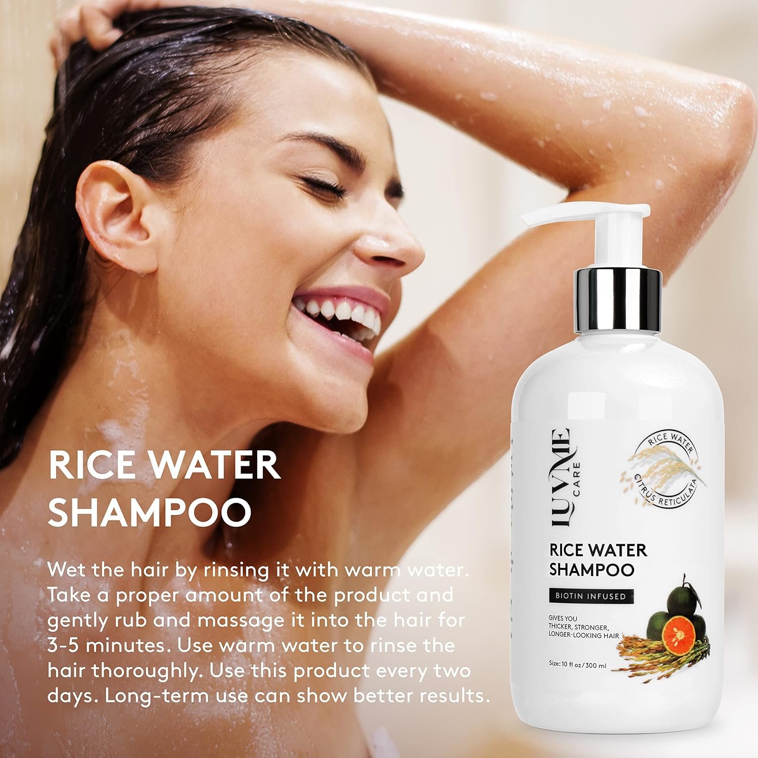Rice Water Hair Thickening Shampoo with Biotin - Strengthening and Volumizing Shampoo for Thinning Hair, All Hair Types, Men and Women 10 Fl Oz - Image 3