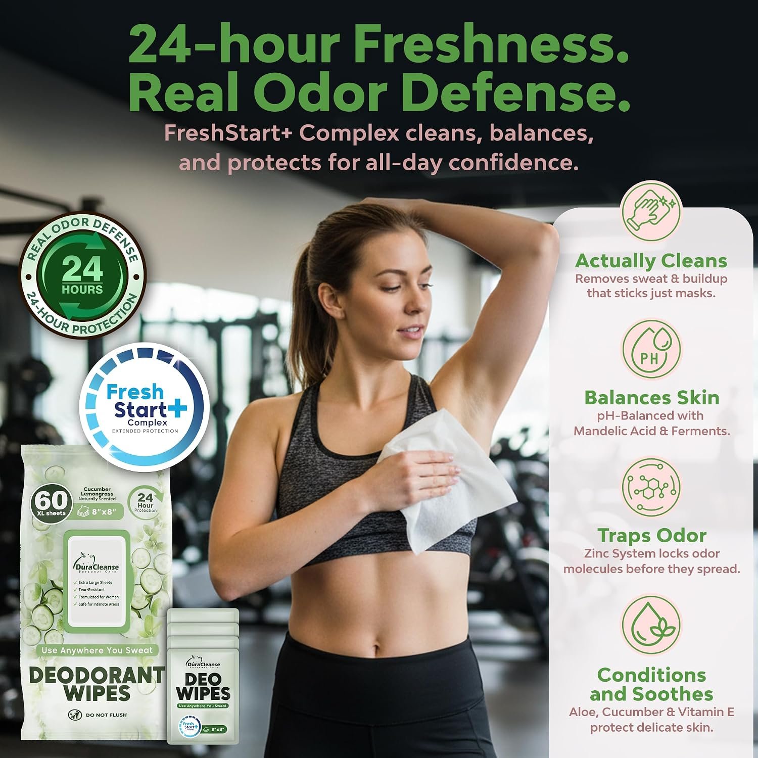 XL Deodorant Wipes for Women - 240 Ct. + 16 Travel Body Wipes Individually Wrapped 8"x8" Odor Eliminator Towelettes for Underarm, Body, Feet - pH Balanced Armpit Smell Remover for Gym & Post Workouts - Image 3