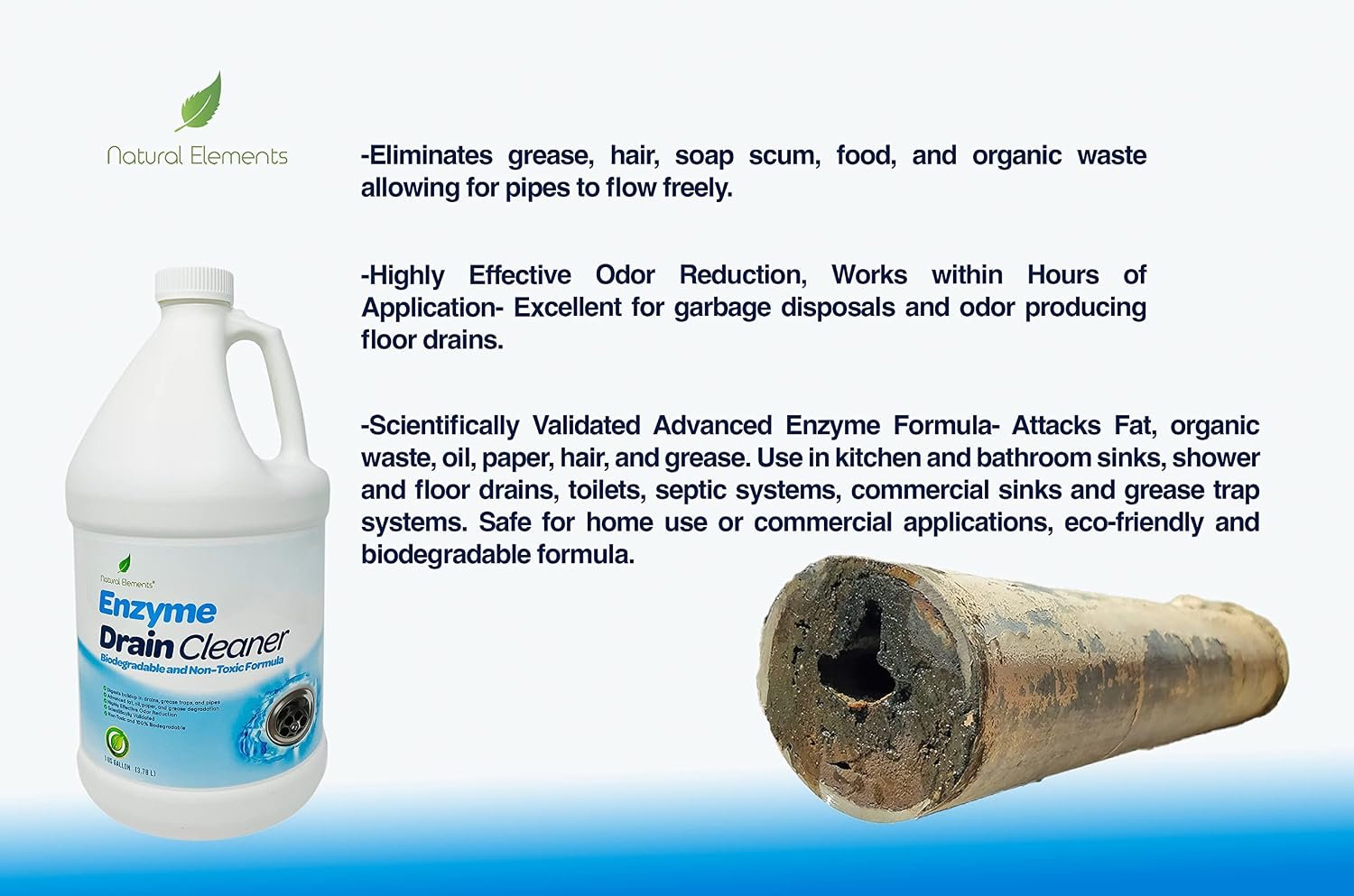 Natural Elements Enzyme Drain Cleaner | Digest Grease, Fats, and Paper Buildup in Drains, Septic Tanks, Grease Traps, Pipes (1 Gallon) - Image 7