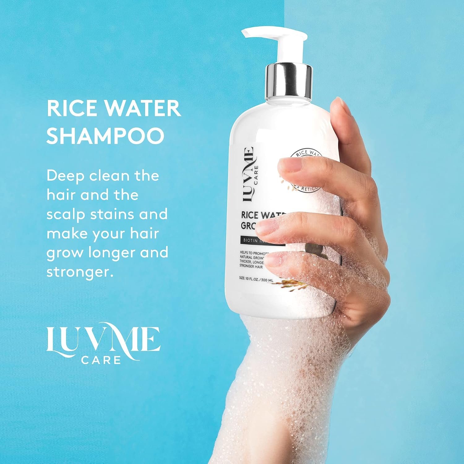 Rice Water Hair Thickening Shampoo with Biotin - Strengthening and Volumizing Shampoo for Thinning Hair, All Hair Types, Men and Women 10 Fl Oz - Image 2
