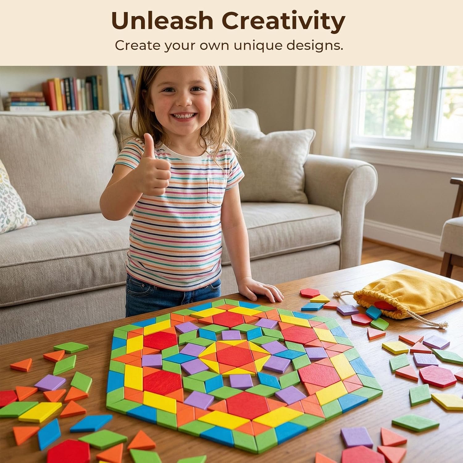 LovesTown 209 PCS Shapes Wooden Pattern Blocks for Kids, Geometric with Activity Cards and Storage Bag, Educational Tangram Puzzles,Great Learning Gift from Parents or Teachers - Image 6