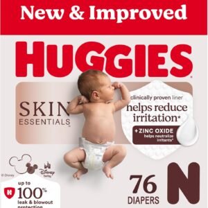 Huggies Size Newborn Diapers, Skin Essentials Baby Diapers, Size Newborn (6-9 lbs), 76 Count, Packaging May Vary