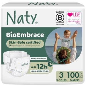 Naty BioEmbrace Baby Diapers, Size 3 (9-20 lbs), 100 Count | Hypoallergenic for Sensitive Skin, Up to 12 Hour Leak Protection, Absorbent, Plant-based softness, Premium comfort