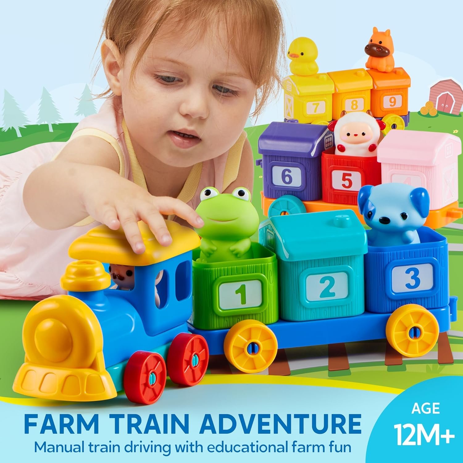 Play-Act Learning Toy for Toddlers 1 2 3 Years Old, Counting, Matching & Sorting Montessori Learning Farm Train Including 9 Farm Animals, Birthday Gift for Baby Boys Girls - Image 2