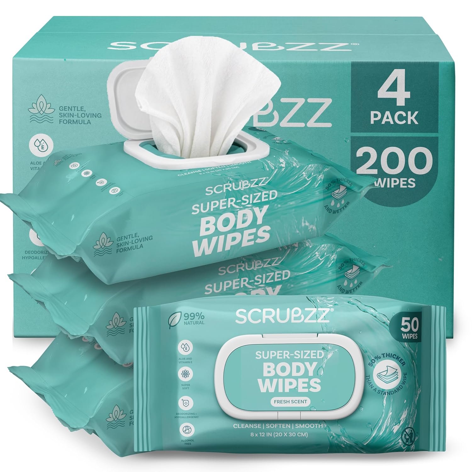Adult Wipes for Elderly, Extra Large 8” x 12” – Thicker, Premium & Extra Moist No Rinse Whole Body Bathing & Incontinence Wipes – For Men and Women, Bed Bathing & Daily Hygiene – 200 Count