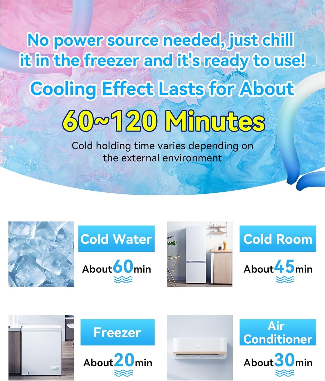 Neck Cooling Tube Wraps Ice Ring Neck Cooler Personal Ice Pack Wrap for Hot Weather Gel Reusable Wearable Gel Cooling for Summer Heat Hot Flashes Freezer Below 64.4℉ - Image 7