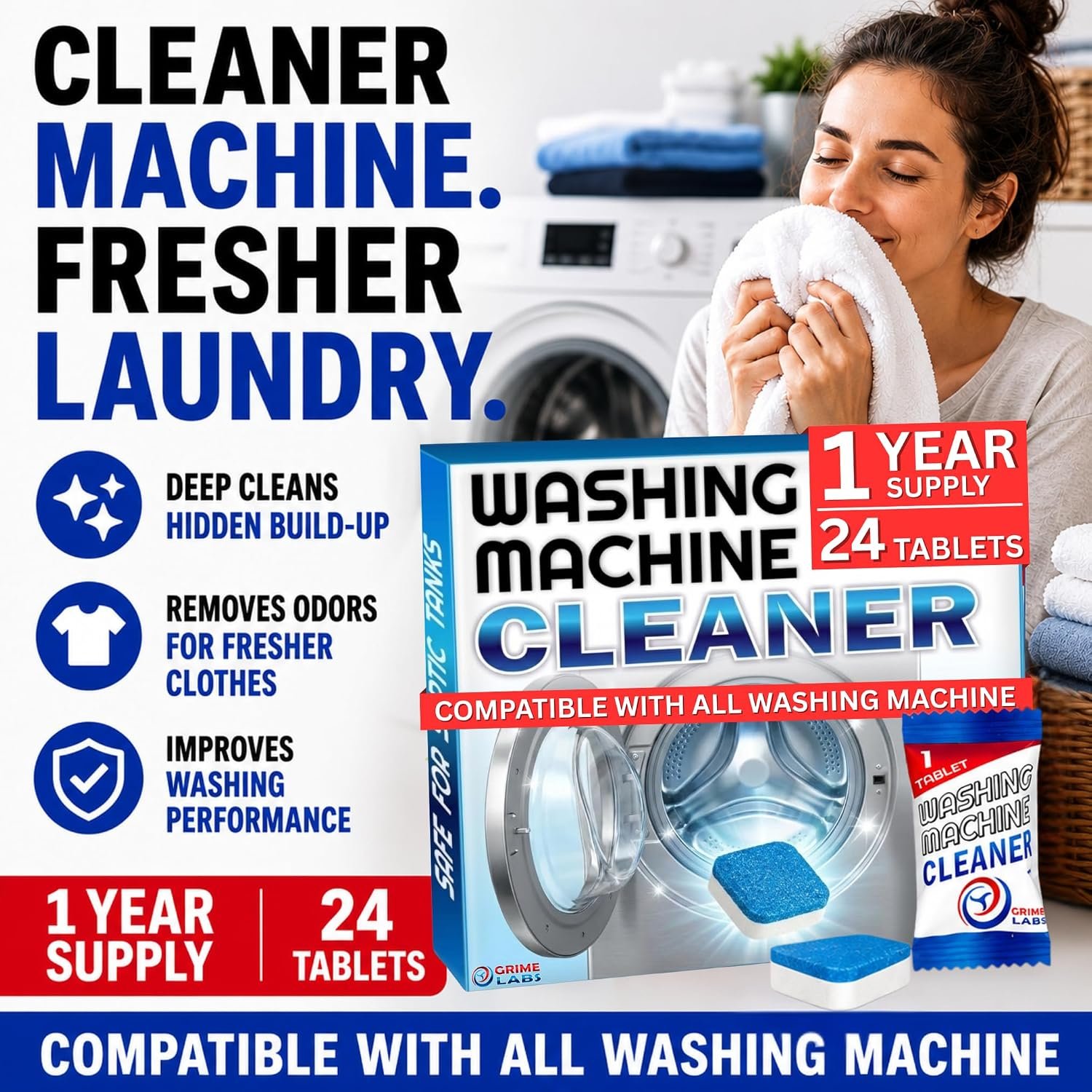Washing Machine Cleaner Tablets - Penetrating Deep Clean Washer Cleaner Tablets For Front Loader And Top Load HE - Active Formula Tub Descaler Deodorizer - Image 7