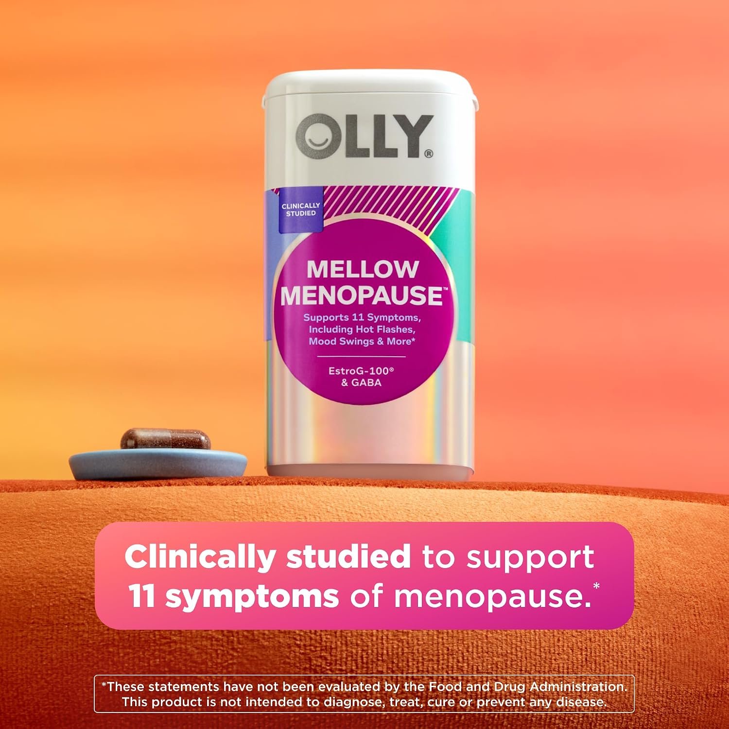 OLLY Mellow Menopause Supplements for Women, Supports Hot Flashes, Vaginal Dryness & Occasional Mood Swings,* Estro-G100®, GABA, Vegan Capsules, 1 Month Supply - 30 Count - Image 2