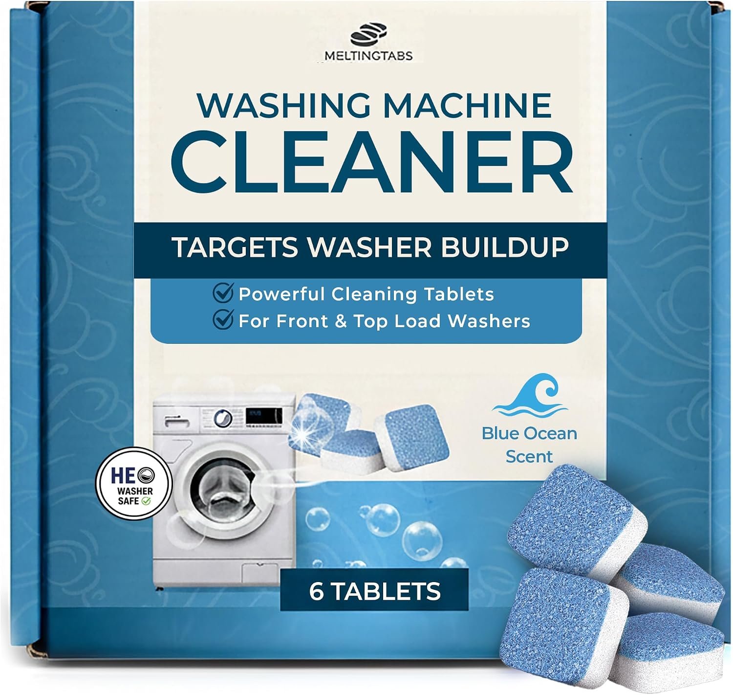 Washing Machine Cleaner Tablets – Deep Clean Washer Descale, Laundry Tub Cleaning Solution, Smell Fresh, Eliminates Buildup & Dirt, For Front & Top Load Washers, Easy-to-Use Tablets, 6 Pack