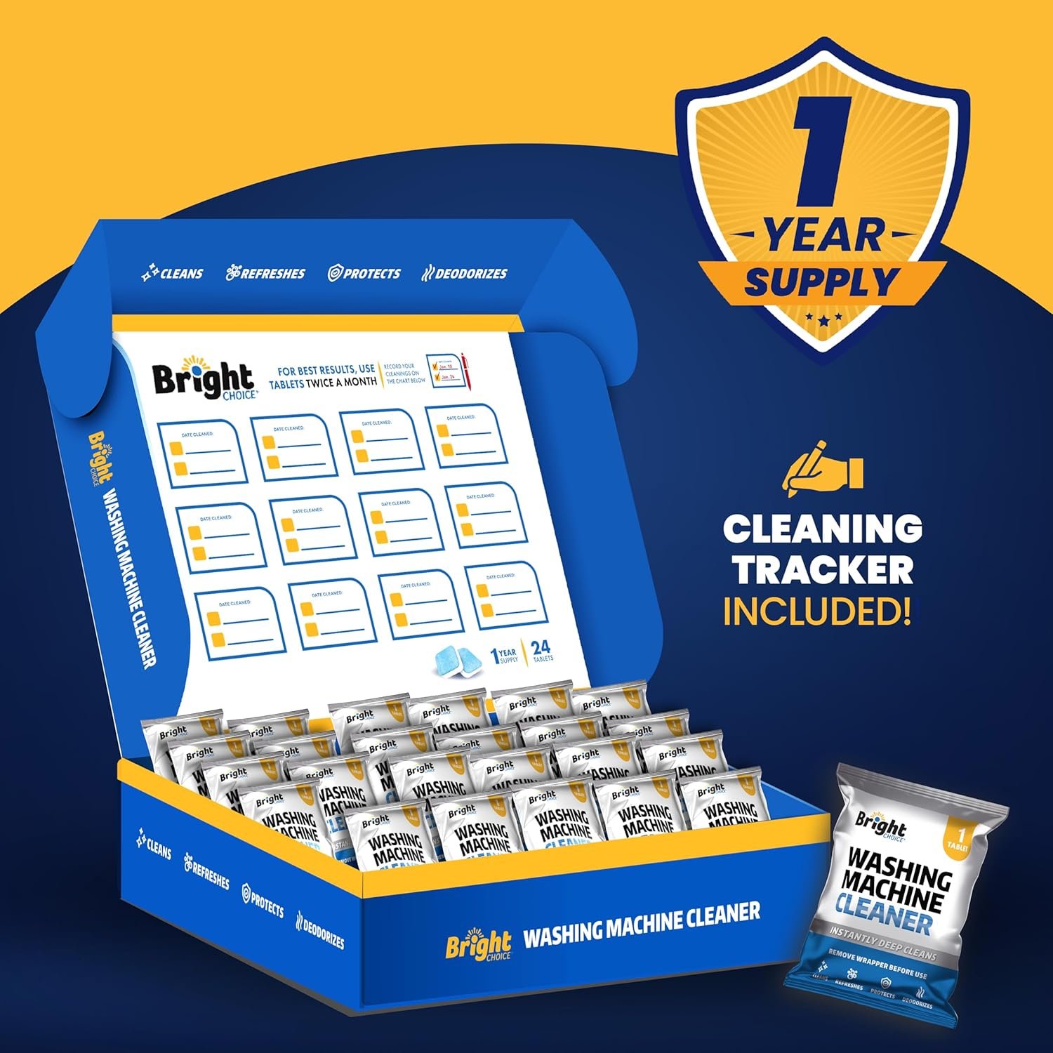 Washing Machine Cleaner Tablets 24 Pack - Deep Cleaning Tablets for Front & Top Load, Works With HE Washers, Removes Residue, Odor & Pet Hair - 12 Month Supply of Washer Cleaner Descalers, Septic Safe - Image 6