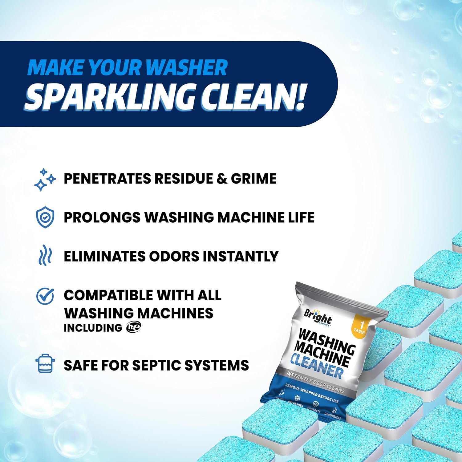 Washing Machine Cleaner Tablets 24 Pack - Deep Cleaning Tablets for Front & Top Load, Works With HE Washers, Removes Residue, Odor & Pet Hair - 12 Month Supply of Washer Cleaner Descalers, Septic Safe - Image 3