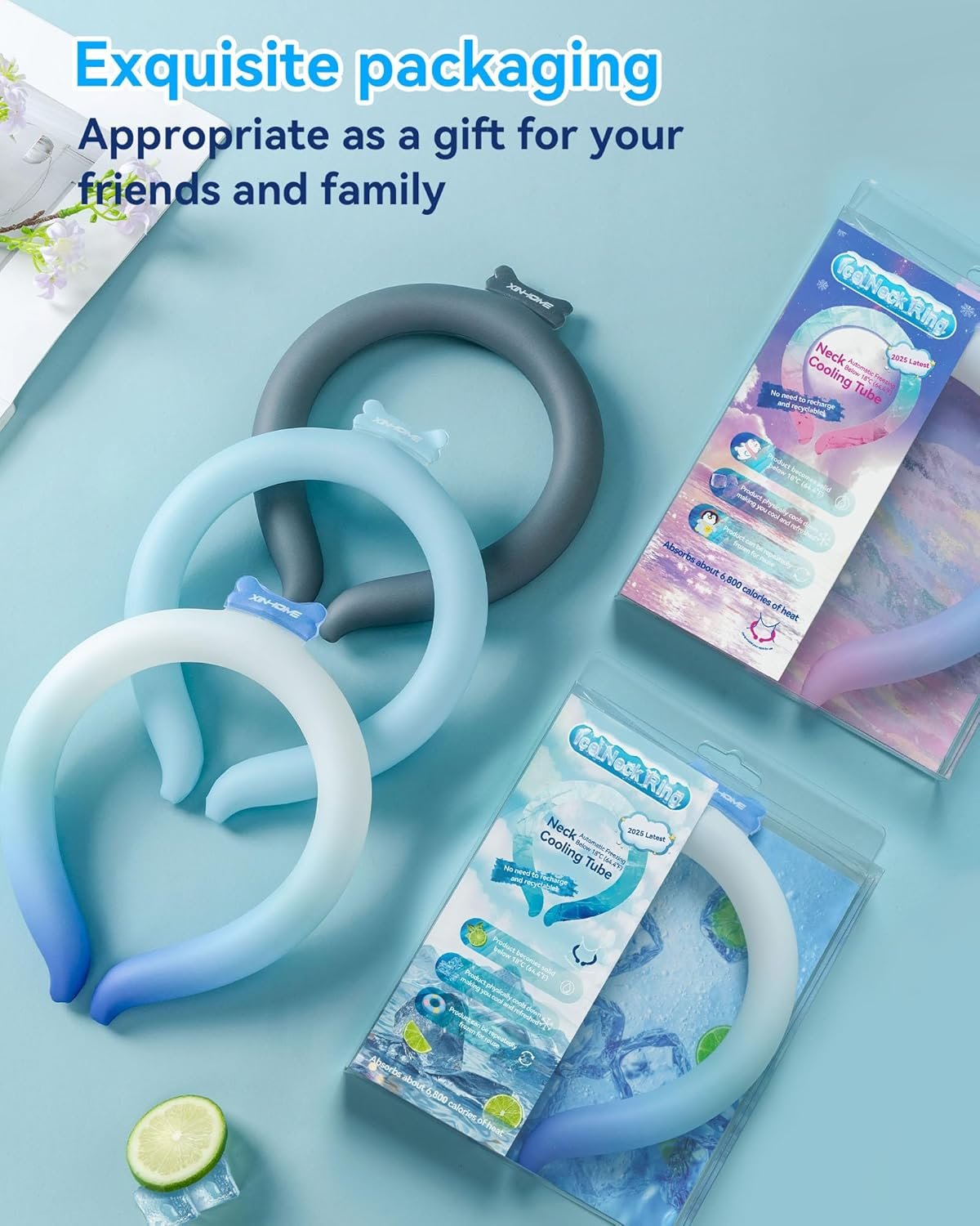 Neck Cooling Tube Wraps Ice Ring Neck Cooler Personal Ice Pack Wrap for Hot Weather Gel Reusable Wearable Gel Cooling for Summer Heat Hot Flashes Freezer Below 64.4℉ - Image 2