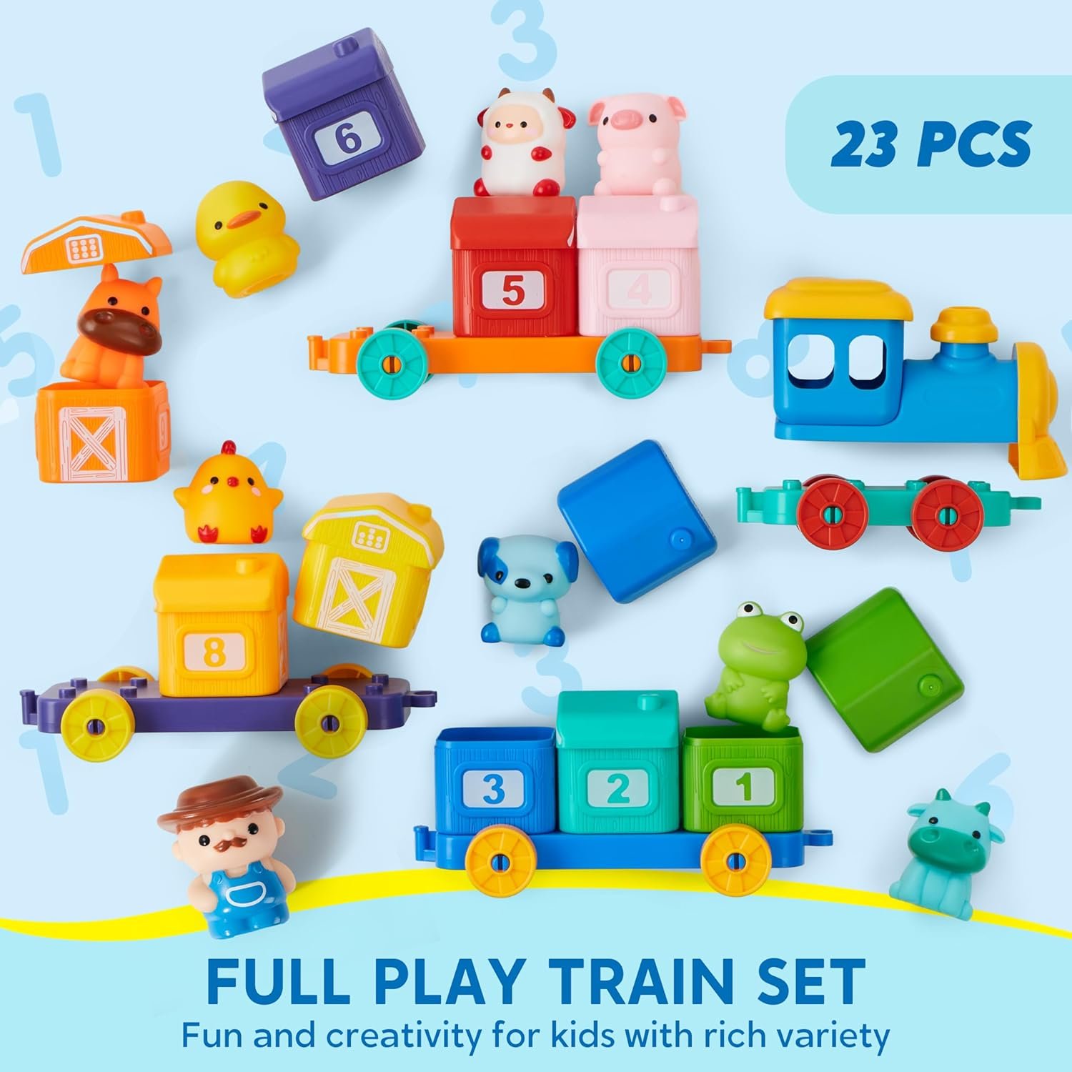 Play-Act Learning Toy for Toddlers 1 2 3 Years Old, Counting, Matching & Sorting Montessori Learning Farm Train Including 9 Farm Animals, Birthday Gift for Baby Boys Girls - Image 7