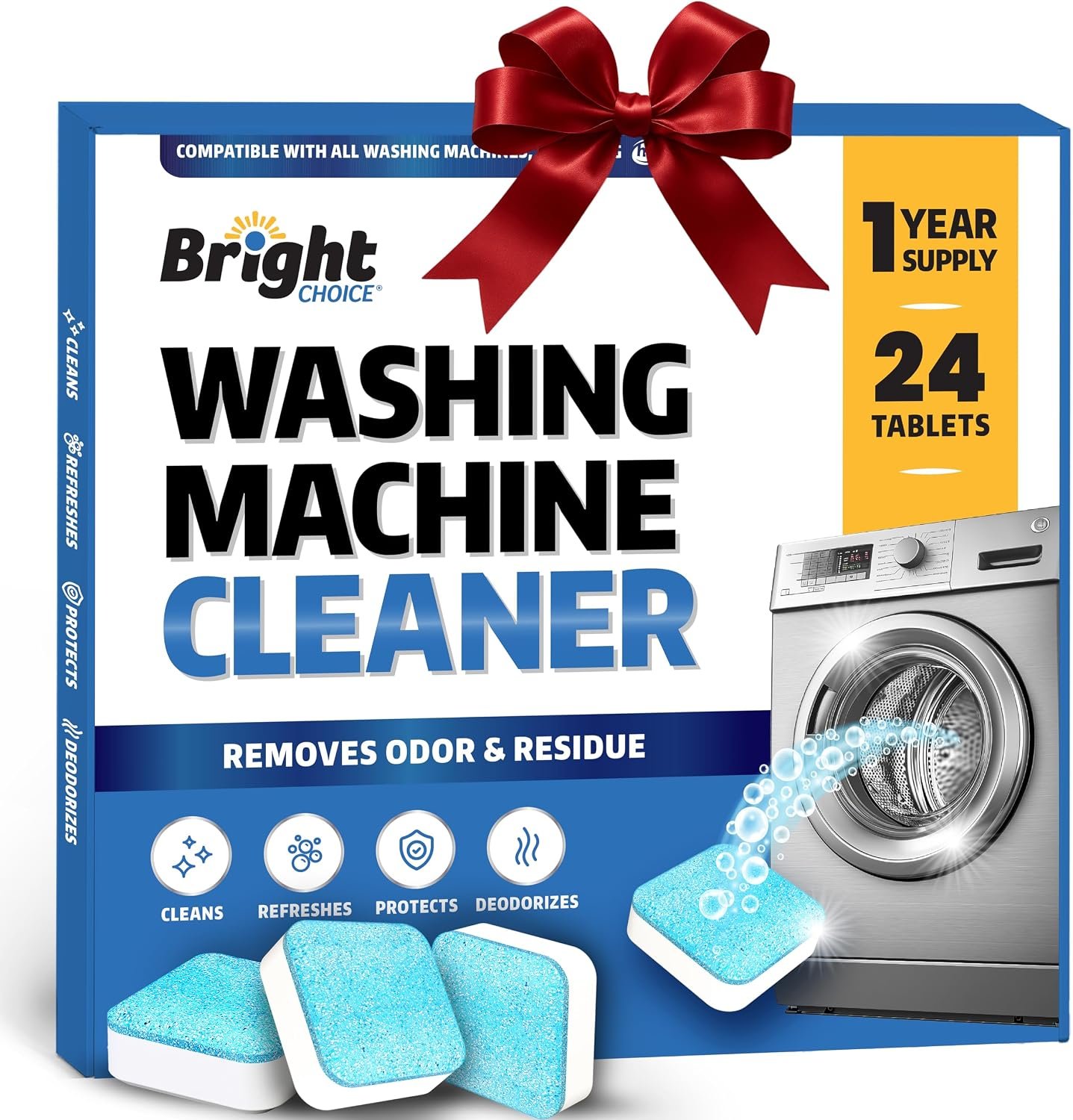 Washing Machine Cleaner Tablets 24 Pack - Deep Cleaning Tablets for Front & Top Load, Works With HE Washers, Removes Residue, Odor & Pet Hair - 12 Month Supply of Washer Cleaner Descalers, Septic Safe - Image 9
