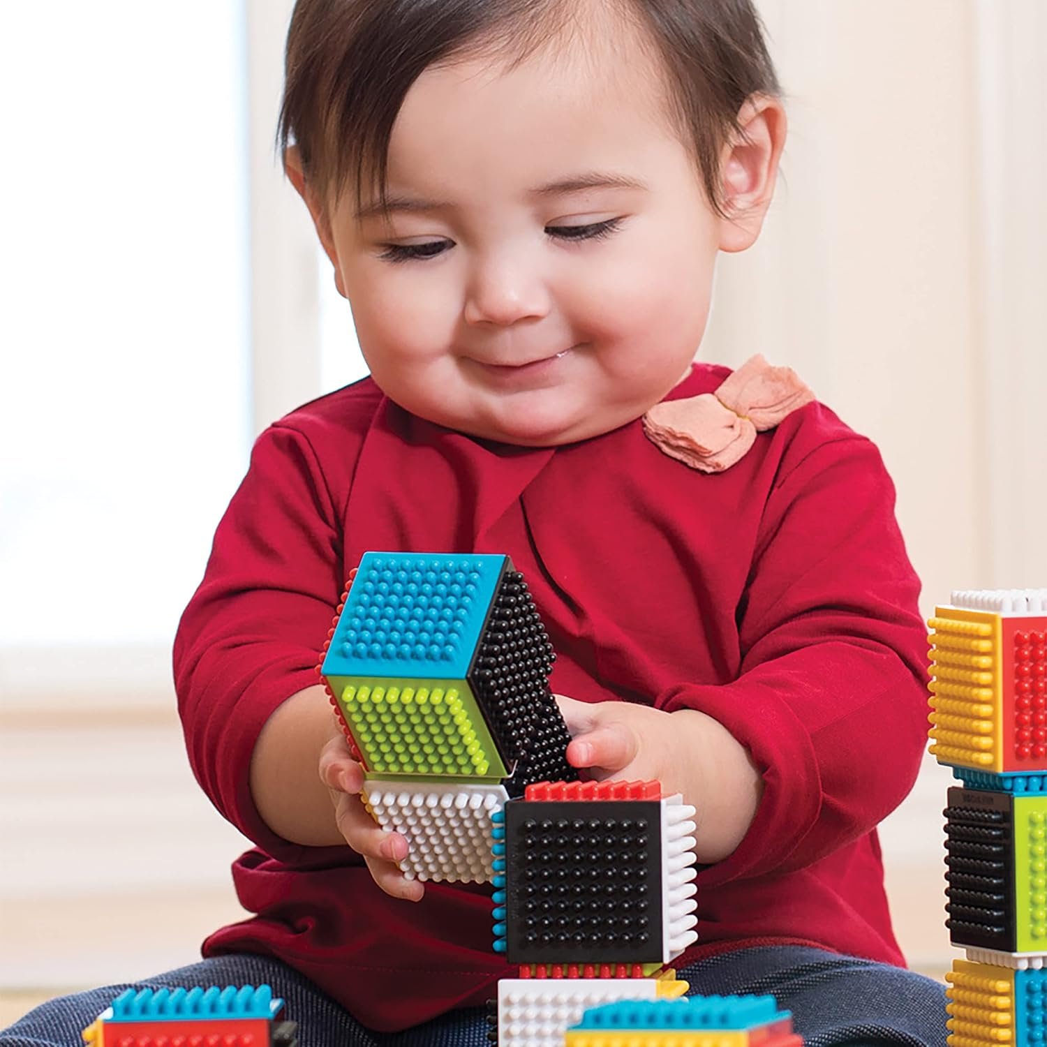 Infantino Press & Stay Sensory Blocks, Developmental Activity Blocks, 24-Piece Multicolor Stacking Toy Set for Babies & Toddlers 12 Months+ - Image 4