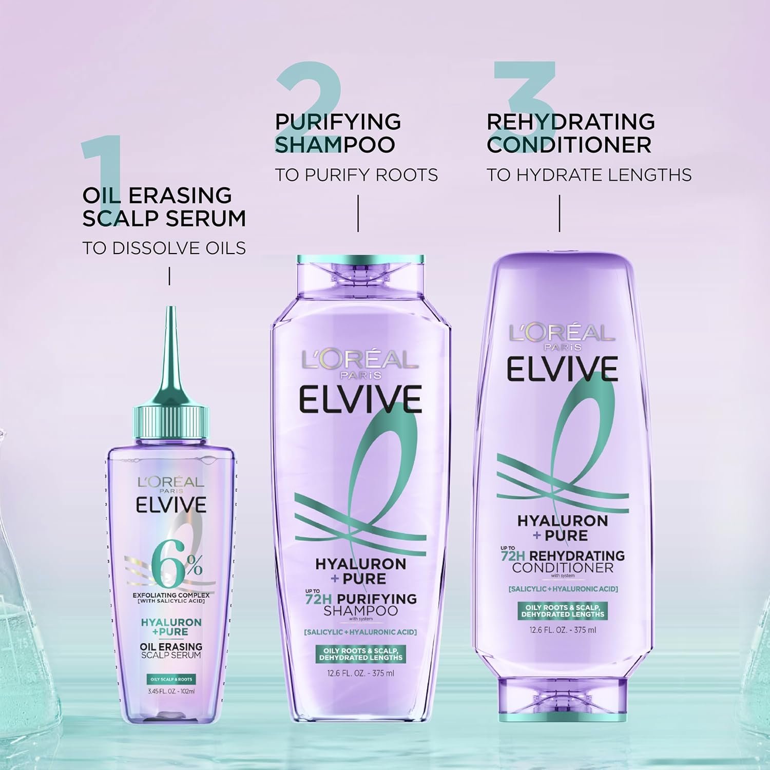 L'Oreal Paris Elvive Hyaluron + Pure Oil Erasing Scalp Serum with Salicylic Acid For Oily Hair, 3.45 Fl Oz - Image 5