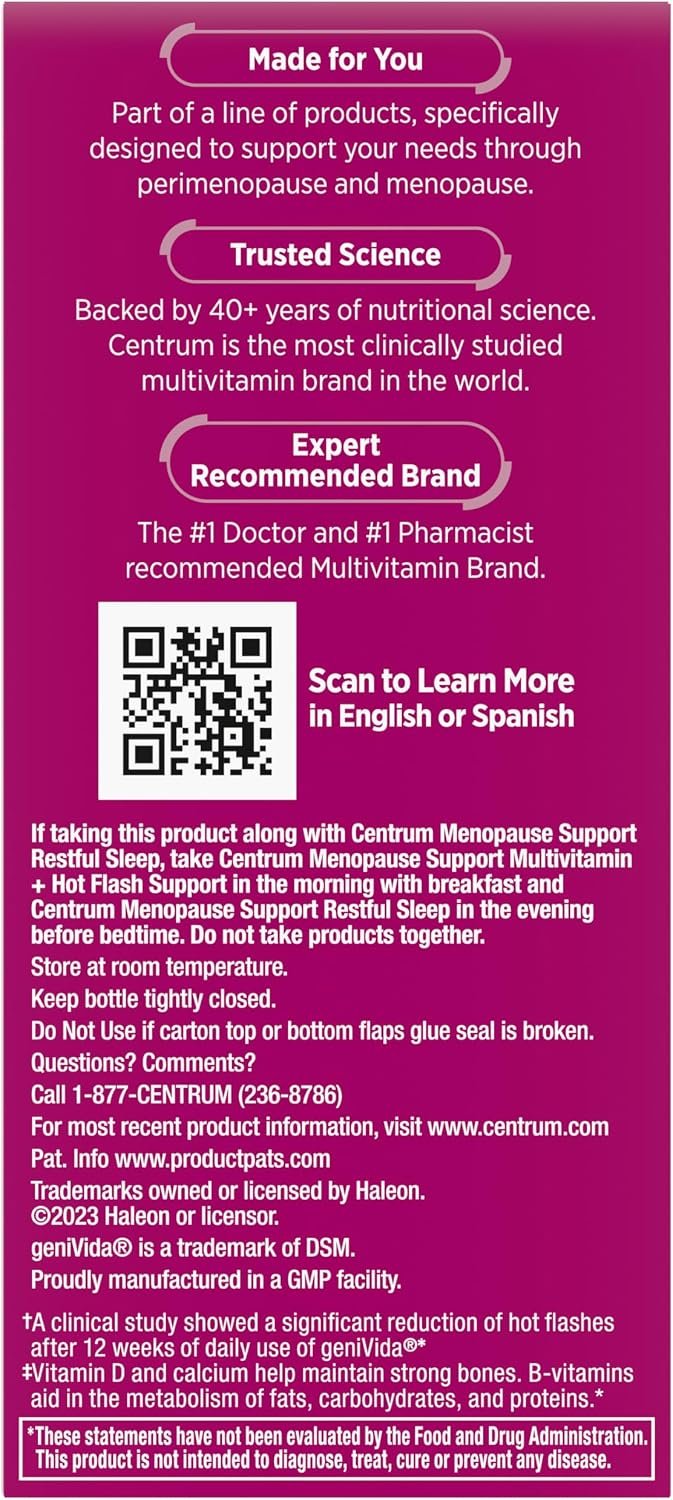 Centrum Complete Multivitamin Supplement + Hot Flash Support Menopause Support Tablets, with Clinically Studied geniVida, 30 Count - Image 14