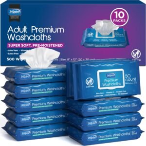 Inspire Adult Wet Wipes, Wash Cloths | Adult Wipes for Incontinence & Cleansing for Elderly, 8″x12″ (500CT (10 PACKS OF 50))