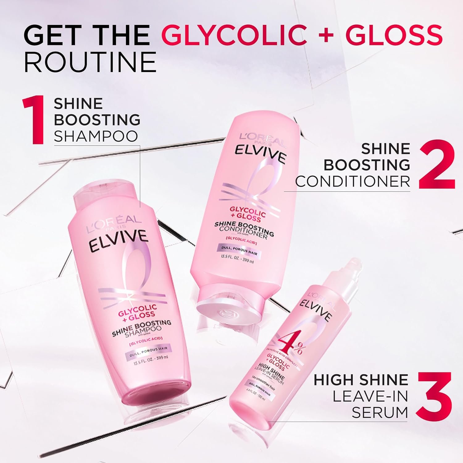 L'Oreal Paris Elvive Glycolic + Gloss High Shine Leave-In Hair Serum, Smooths Dull, Porous Hair Into High-Shine, Glossy Hair, 4.4 Fl Oz - Image 8