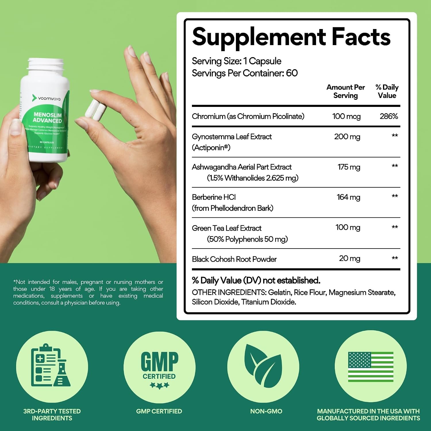 VoomVaya Menopause Weight Loss for Women – Perimenopause & Menopause Supplements for Women – Supports Healthy Metabolism & Overall Wellness MenoSlim Advanced 60 Capsules - Image 6