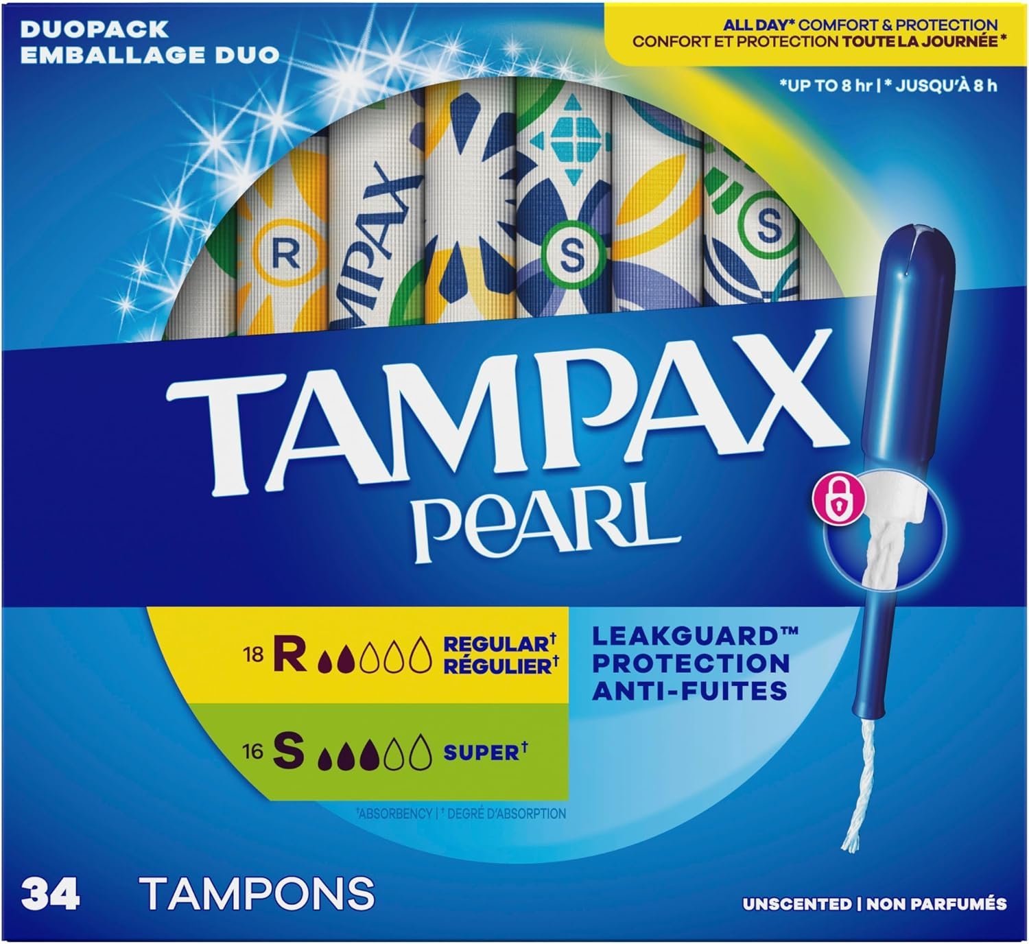 Tampax Pearl Tampons for Women Multipack, with LeakGuard Braid, Regular/Super Absorbency, Unscented, 34 Count - Image 9