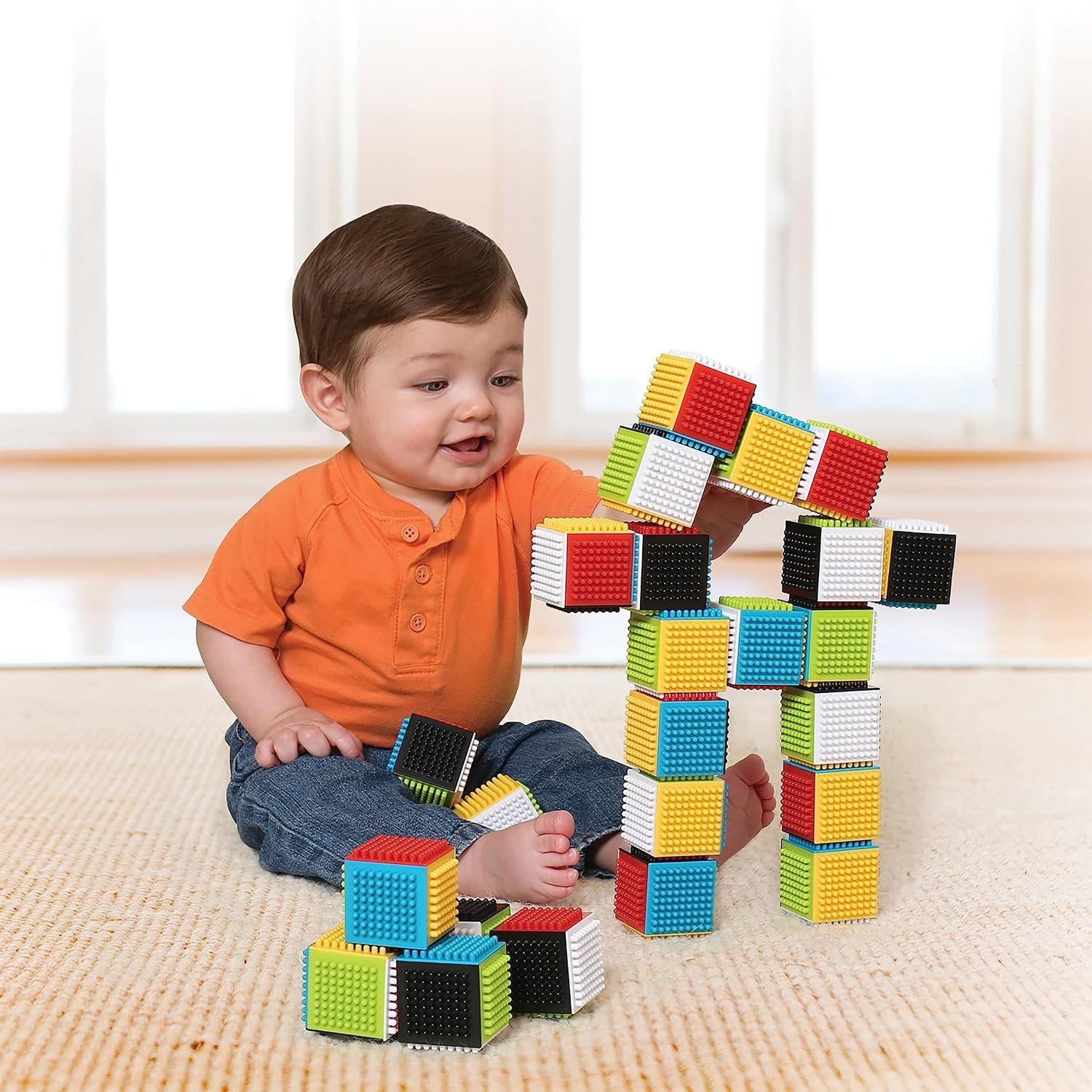 Infantino Press & Stay Sensory Blocks, Developmental Activity Blocks, 24-Piece Multicolor Stacking Toy Set for Babies & Toddlers 12 Months+ - Image 3