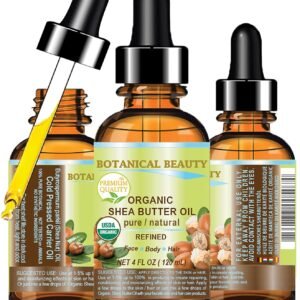 Botanical Beauty Organic SHEA BUTTER OIL 100% Pure Natural Undiluted Refined Cold Pressed Carrier Oil for Face, Skin, Hair, Lip, Nails. African Shea (Karite) Nut Oil (4 Fl Oz)