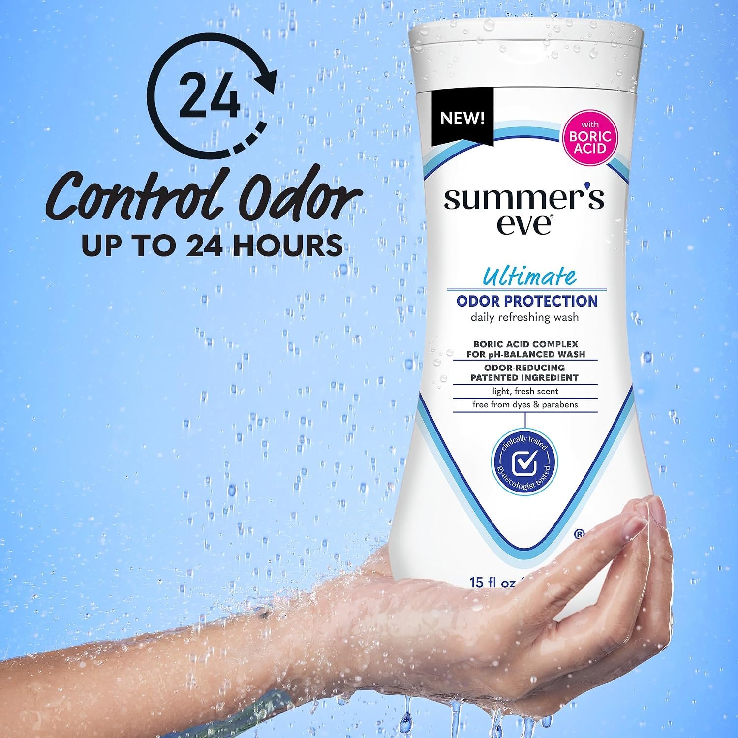 Summer's Eve Ultimate Odor Protection Daily Feminine Wash,pH-Balanced Formula Body Wash for Women with Boric Acid Helps Control Vaginal Odor,15 Fl Oz,(Pack of 2) - Image 2