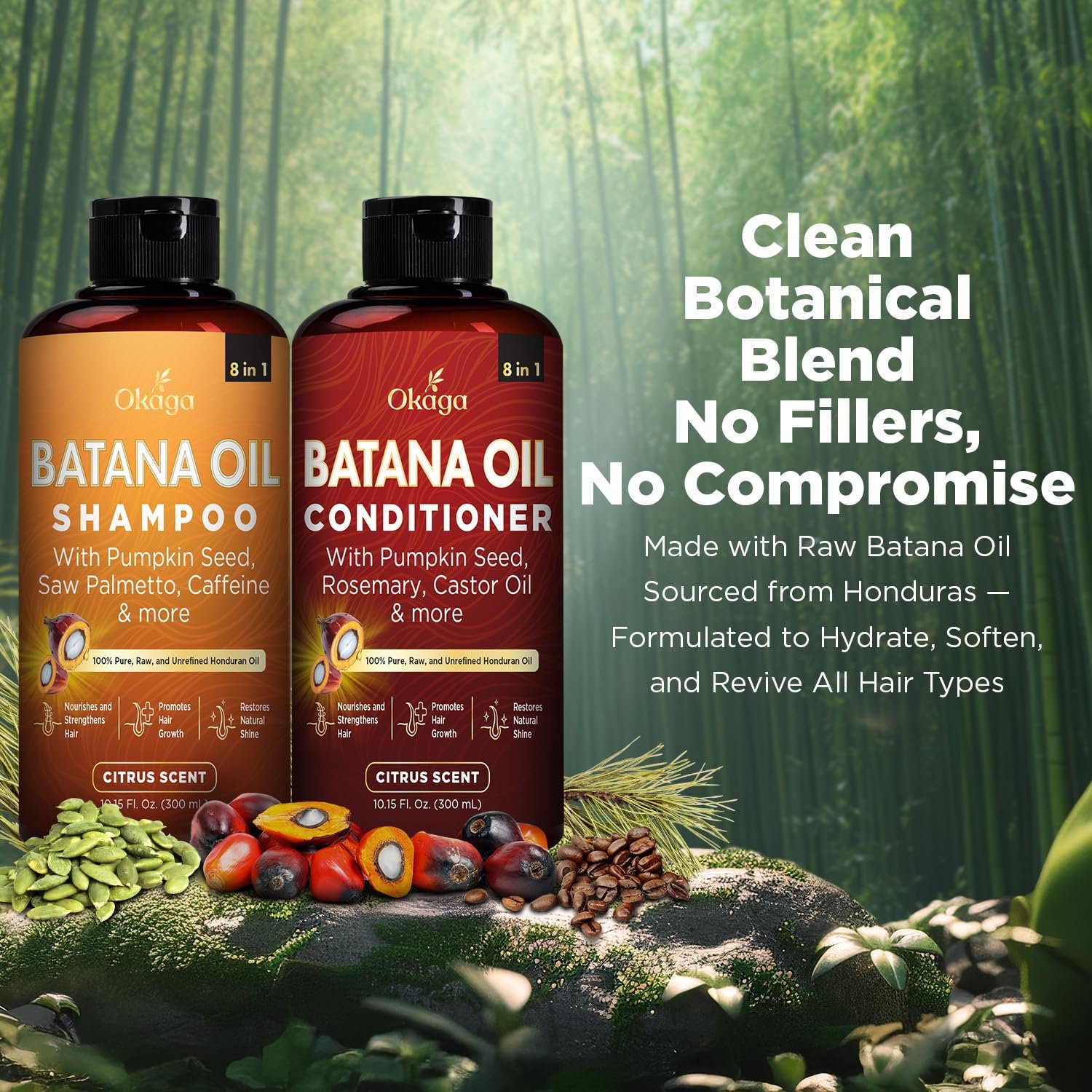 Batana Oil Shampoo & Conditioner Bundle (Okaga Shower Set) with Aloe Vera Leaf Juice, Saw Palmetto, Caffeine, Biotin, Jojoba, Pumpkin Seed, Castor, Rosemary & Hydrolyzed Rice Protein - Image 2