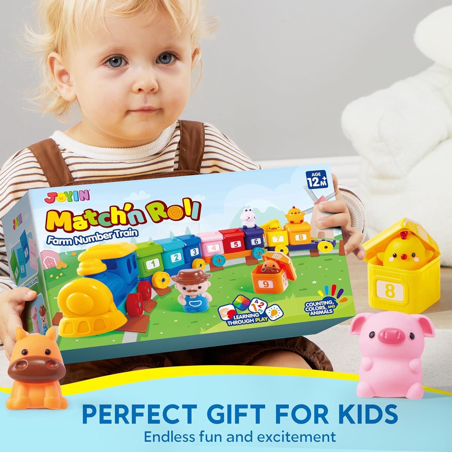 Play-Act Learning Toy for Toddlers 1 2 3 Years Old, Counting, Matching & Sorting Montessori Learning Farm Train Including 9 Farm Animals, Birthday Gift for Baby Boys Girls - Image 8