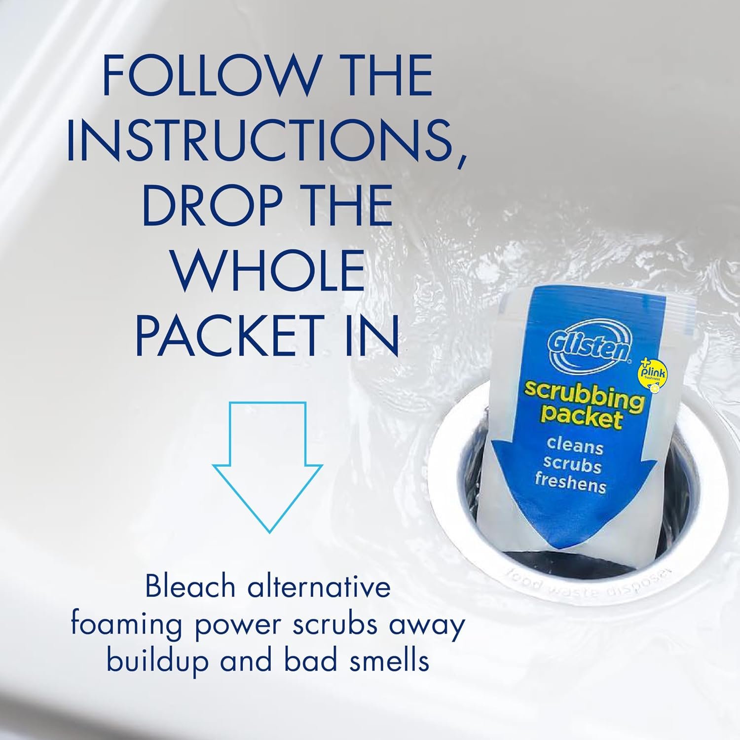 Glisten Garbage Disposer Cleaner and Freshener, Sink Disposal Odor Eliminator with Foaming Action, Lemon Scent, Made in the USA, 4 Packets - Image 3