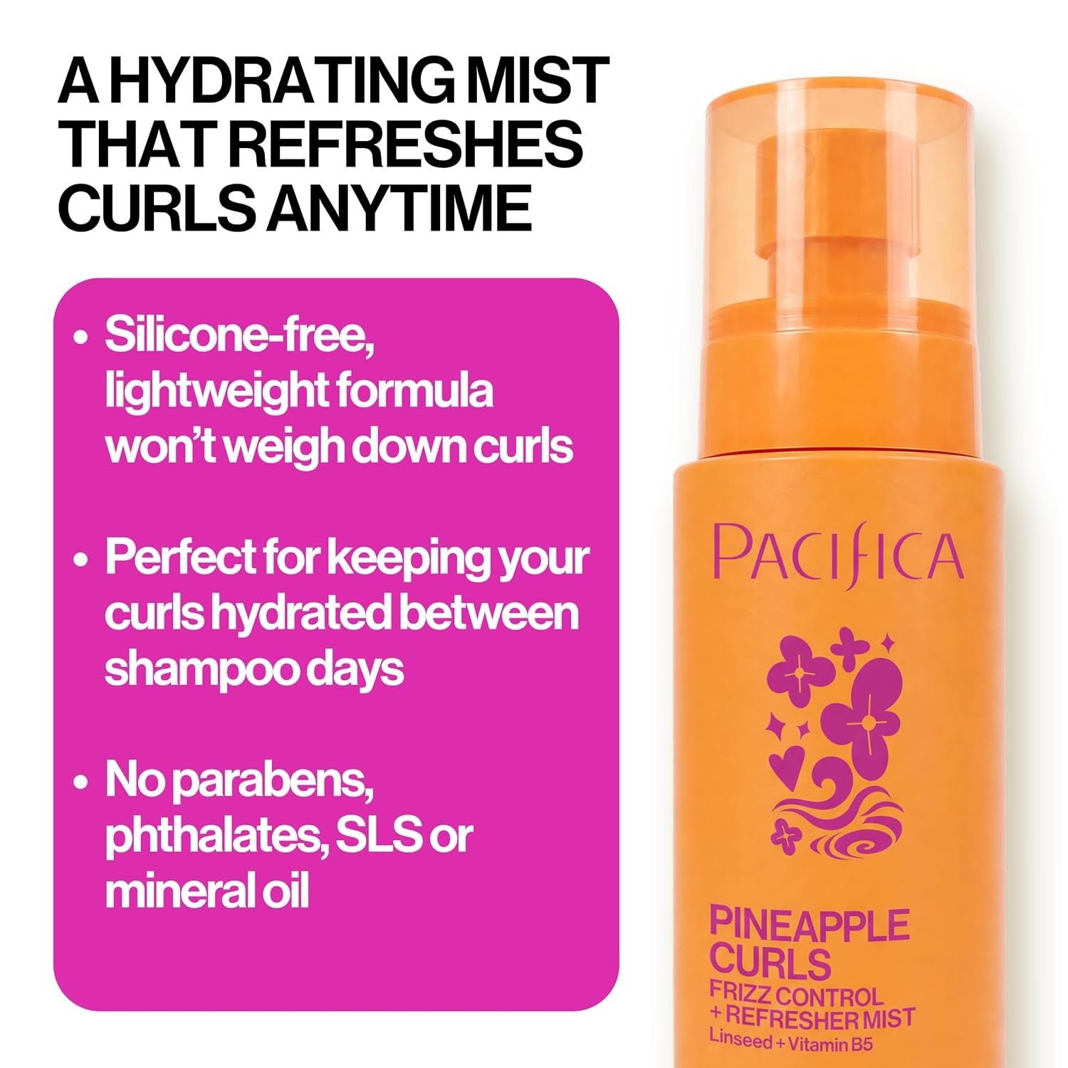 Pacifica Pineapple Curls Frizz Control Spray 4oz – Curl Refresher Mist for Curly & Wavy Hair, Hydrating Anti-Frizz Day 2 Curl Booster with Pineapple Extract & Vitamin B5 Vegan Dermatologist Tested - Image 4