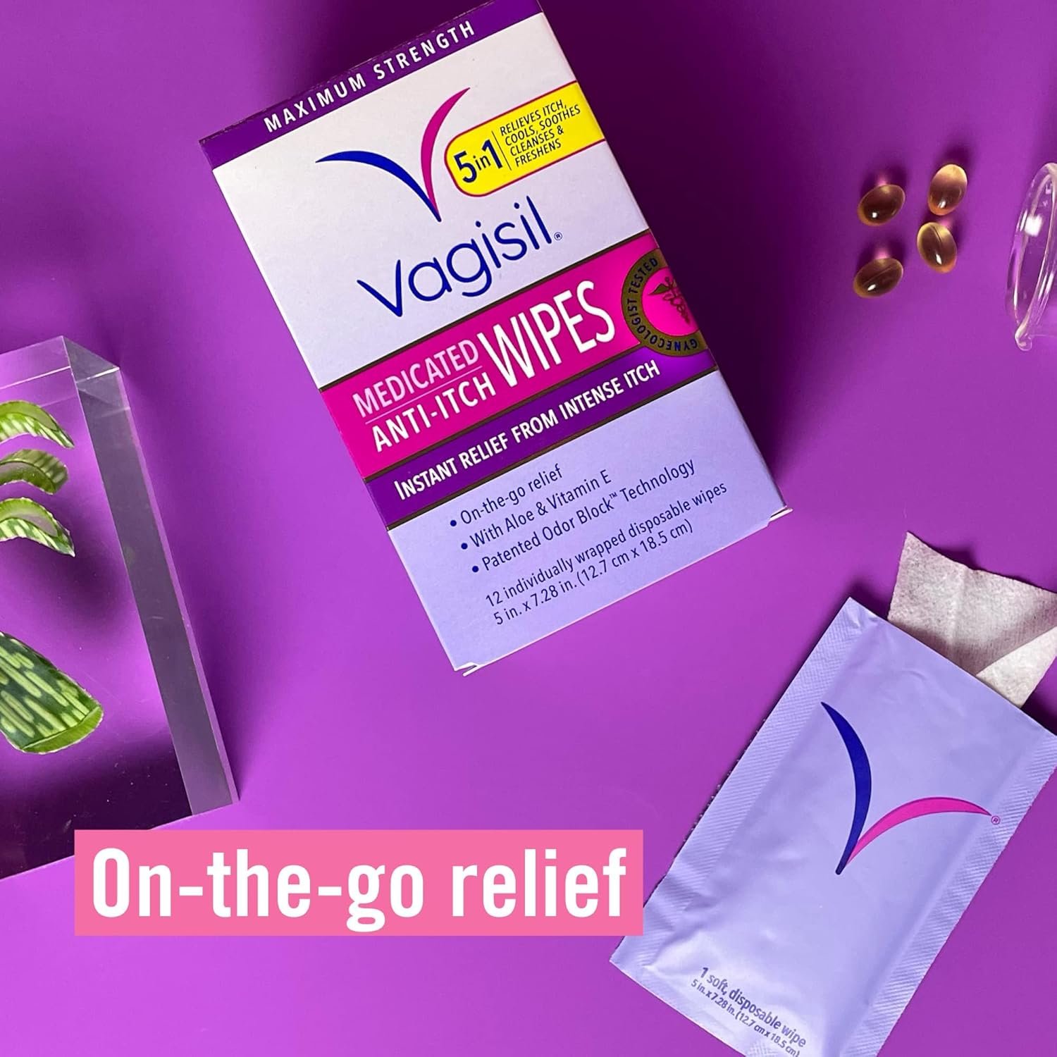 Vagisil Anti-Itch Medicated Feminine Intimate Wipes for Women, Maximum Strength, Gynecologist Tested, 12 Wipes (Pack of 3) - Image 4
