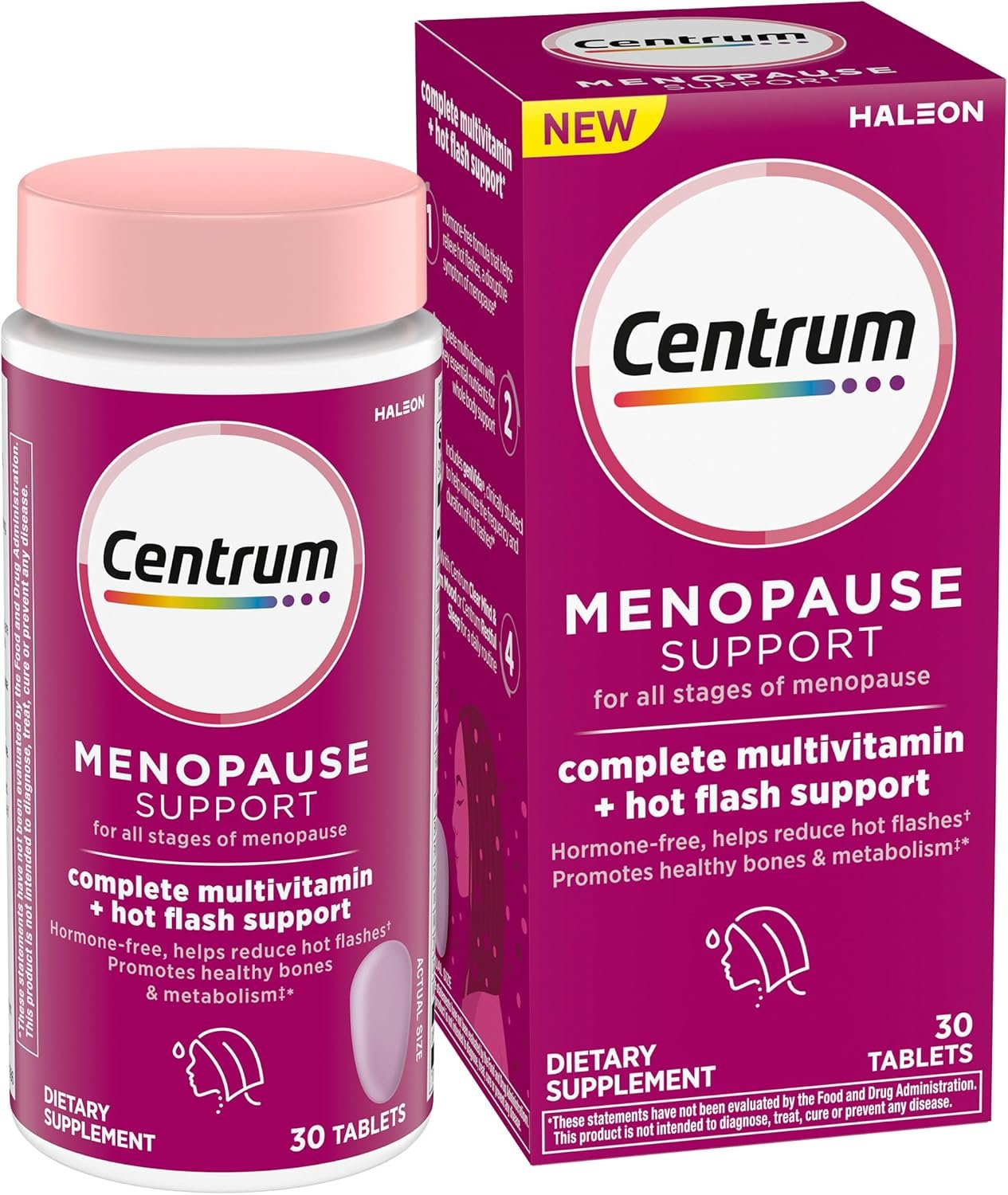 Centrum Complete Multivitamin Supplement + Hot Flash Support Menopause Support Tablets, with Clinically Studied geniVida, 30 Count