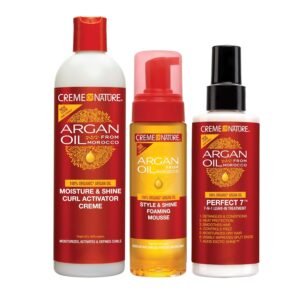 Creme of Nature Curly Hair Styling Kit with Argan Oil of Morocco, Keke Palmer’s Favorites, Curl Activator, Styling Mousse, Leave-In Care Treatment (Bundle Pack of 3)