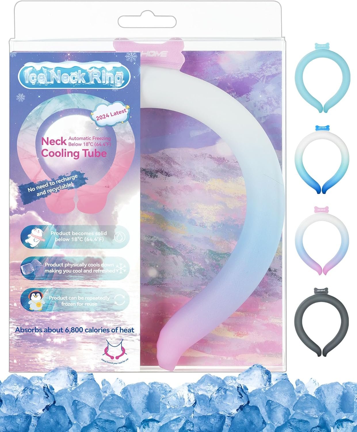 Neck Cooling Tube Wraps Ice Ring Neck Cooler Personal Ice Pack Wrap for Hot Weather Gel Reusable Wearable Gel Cooling for Summer Heat Hot Flashes Freezer Below 64.4℉