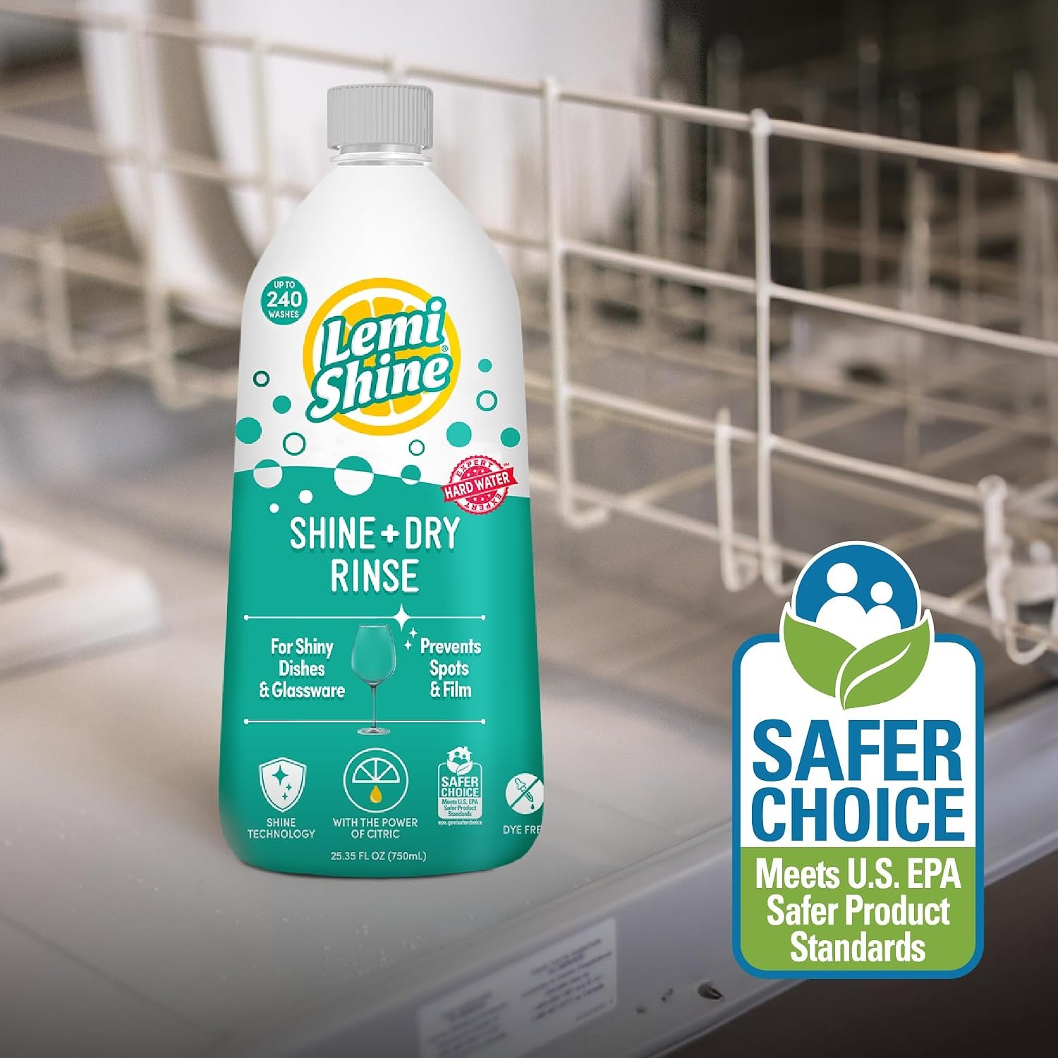 Lemi Shine Shine and Dry Natural Dishwasher Rinse Aid - Hard Water Stain Remover - 25.35 fl oz - Image 5