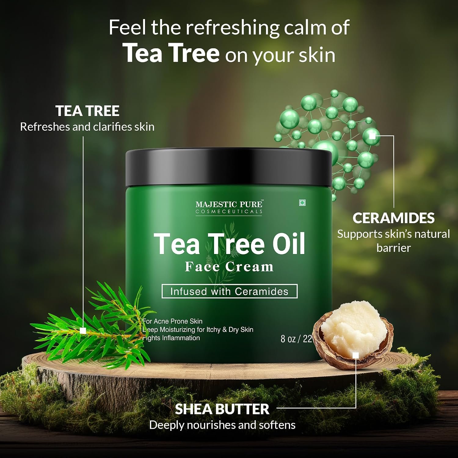 Majestic Pure Tea Tree Oil Face Cream | Cream for Dry & Itchy Skin, Acne, Scar, Day & Night Moisturizer Face Cream for Women & Men | 8 Oz - Image 3