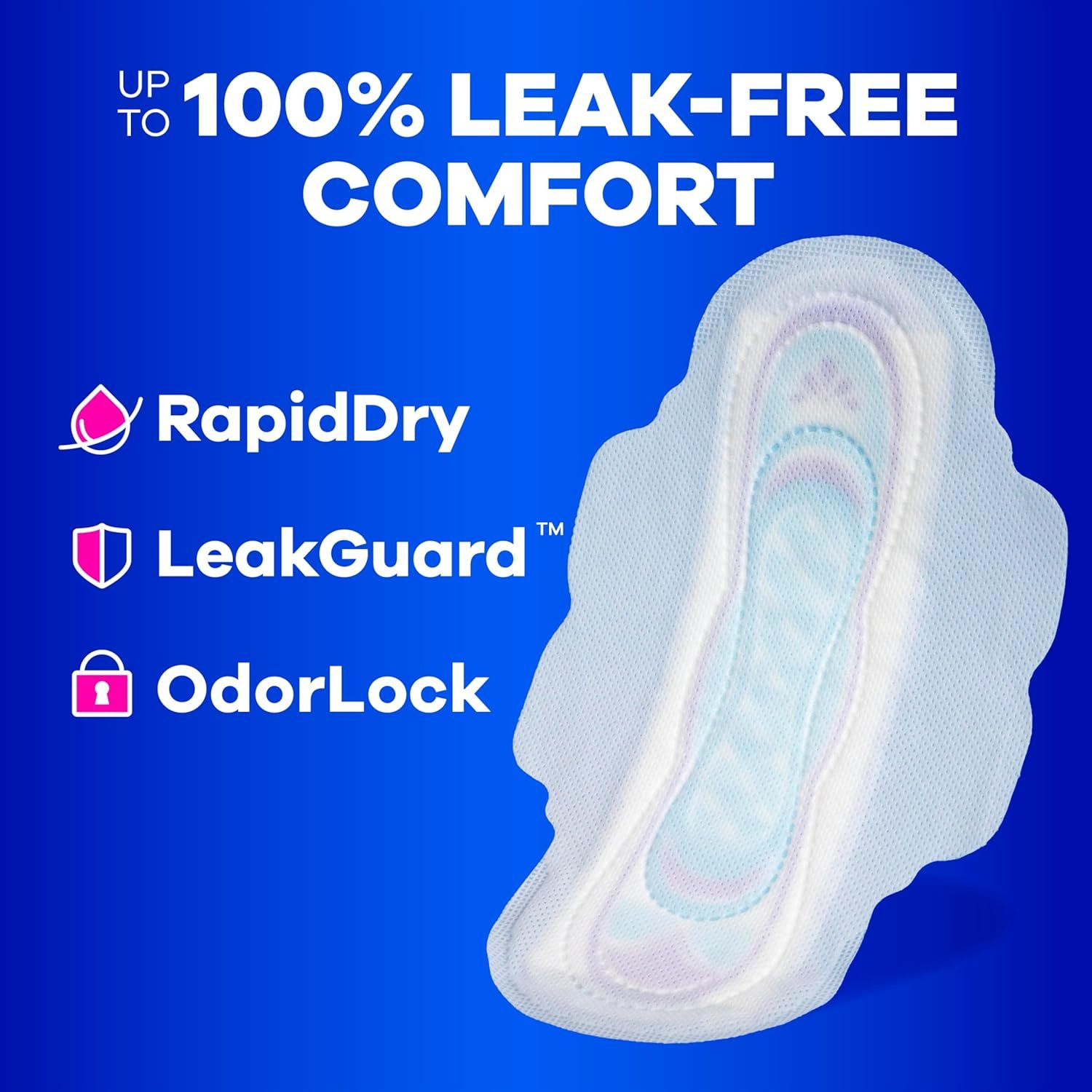 Always Ultra Thin Feminine Pads with Wings for Women, Size 1, Regular Absorbency, Unscented, Up to 100% Leak-Free Protection, 46 Count - Image 3