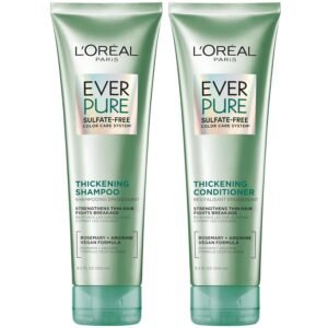 L’Oreal Paris Thickening Sulfate Free Shampoo and Conditioner, Thickens + Strengthens Thin, Fragile Hair, EverPure, 1 Hair Care Kit