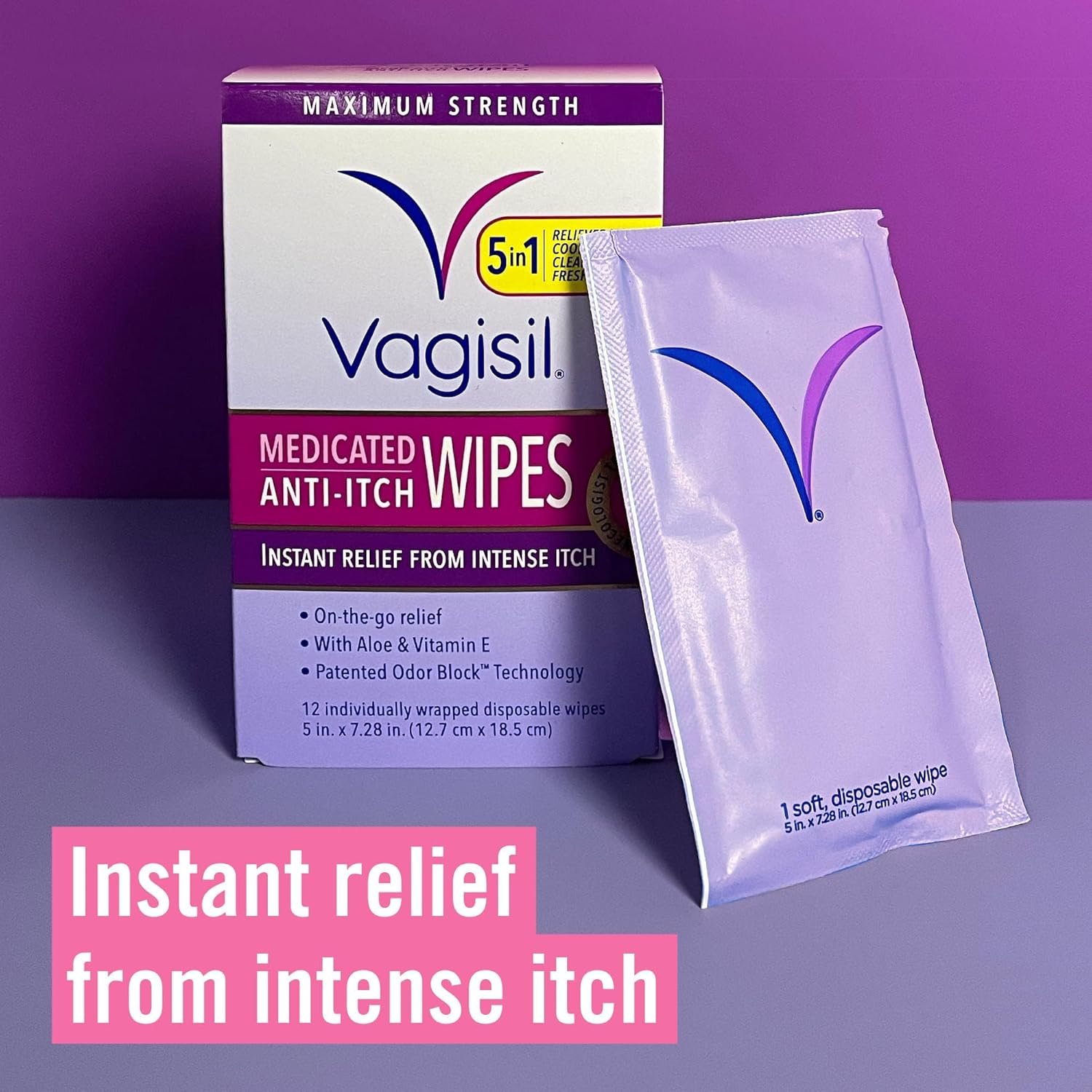 Vagisil Anti-Itch Medicated Feminine Intimate Wipes for Women, Maximum Strength, Gynecologist Tested, 12 Wipes (Pack of 3) - Image 2
