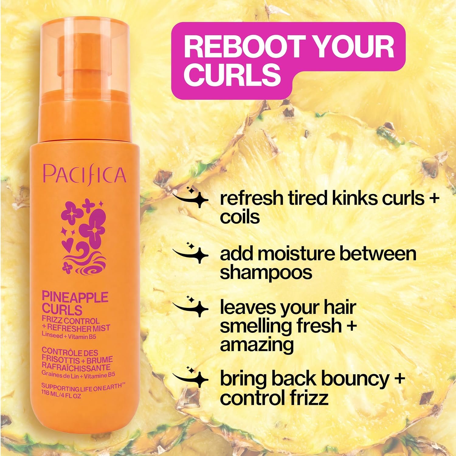 Pacifica Pineapple Curls Frizz Control Spray 4oz – Curl Refresher Mist for Curly & Wavy Hair, Hydrating Anti-Frizz Day 2 Curl Booster with Pineapple Extract & Vitamin B5 Vegan Dermatologist Tested - Image 3