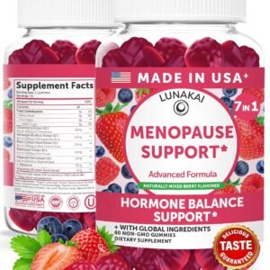 Lunakai USA Made Menopause Relief Gummies – Natural Menopause Supplements for Women with Black Cohosh & L-Theanine – Daily Support for Hot Flashes, Night Sweats & Hormonal Balance, 60ct