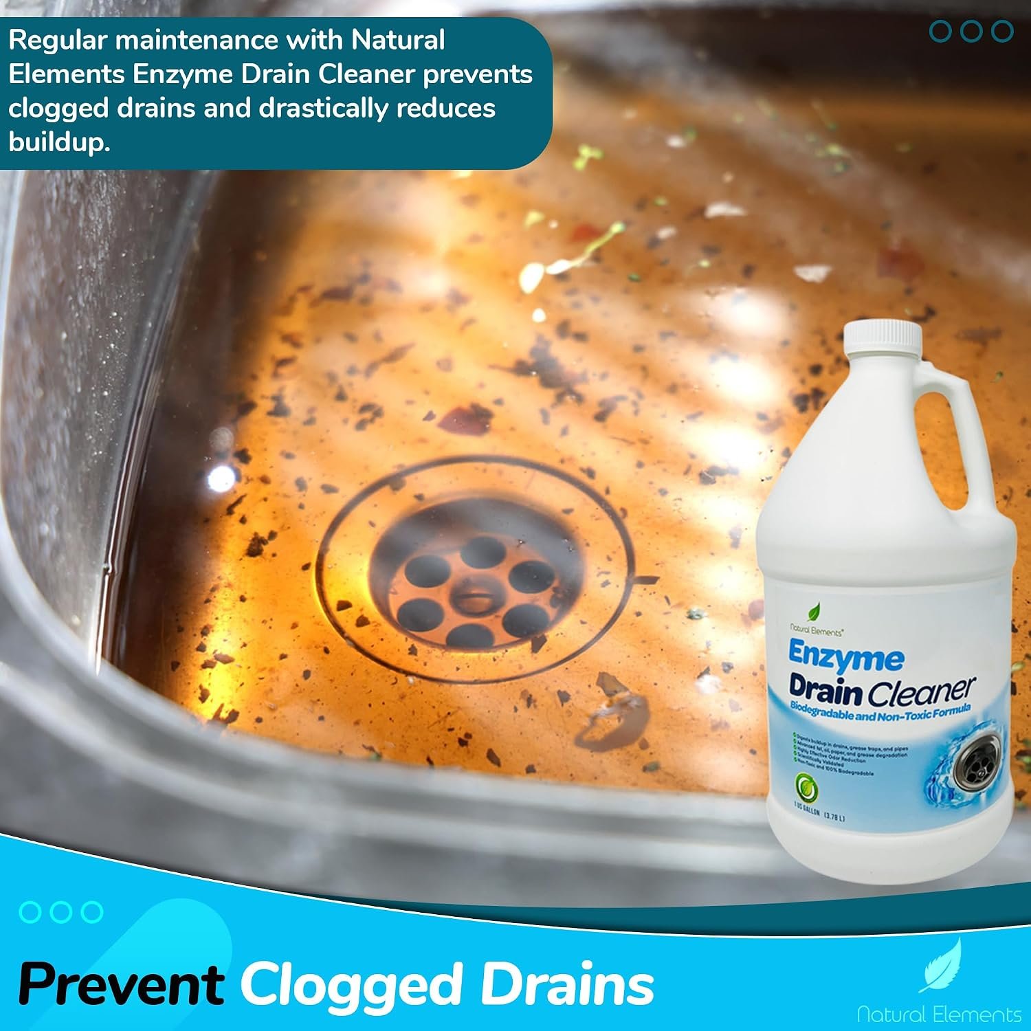 Natural Elements Enzyme Drain Cleaner | Digest Grease, Fats, and Paper Buildup in Drains, Septic Tanks, Grease Traps, Pipes (1 Gallon) - Image 3