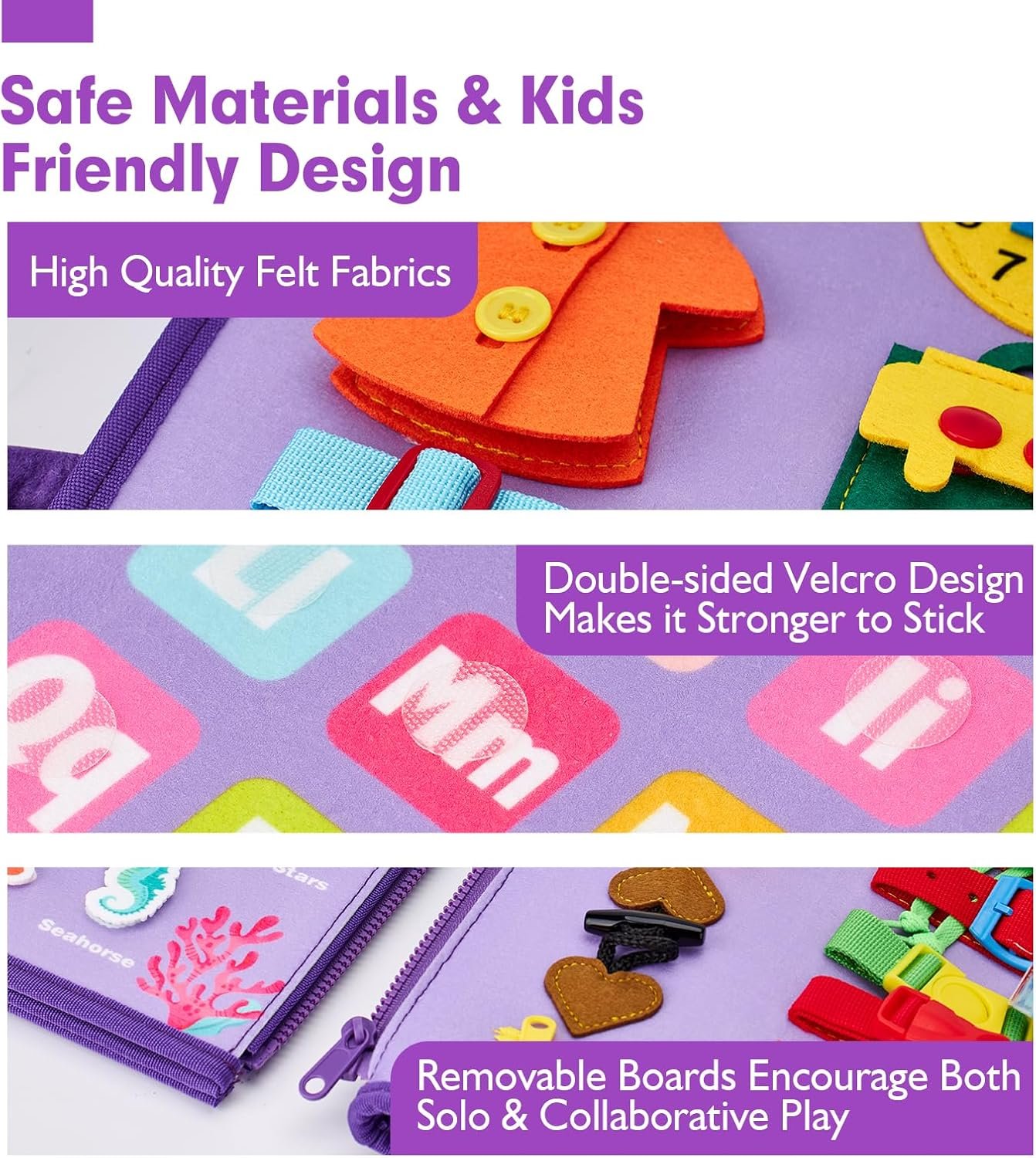 hahaland Busy Board Montessori Toys - 3 Year Old Girl Gifts Bithday Gift Ideas 3rd - 8 in 1 Preschool Learning Activities - Educational Toys Little Girls Age 3 Travel Busy Book for Airplane Car Rides - Image 5