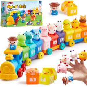 Play-Act Learning Toy for Toddlers 1 2 3 Years Old, Counting, Matching & Sorting Montessori Learning Farm Train Including 9 Farm Animals, Birthday Gift for Baby Boys Girls