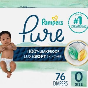 Pampers Pure Baby Diapers, Size 0 (>10 lbs), 76, Up to 100% Leakproof, Premium Hypoallergenic Soft Diapers